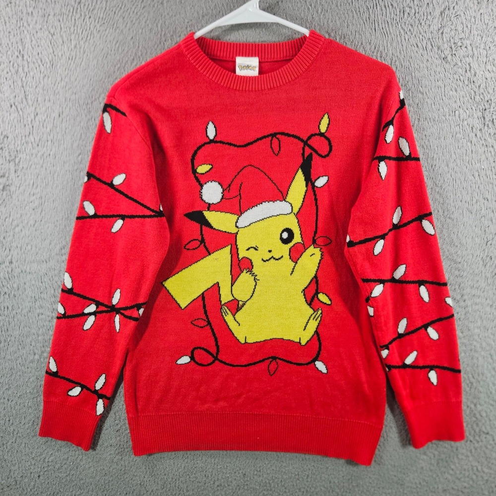 Pokemon Pikachu Christmas Sweater Red Holiday Crewneck Large LG